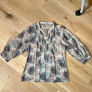 Joie Sheer 100% Silk Blouse with Delicate French Floral Print